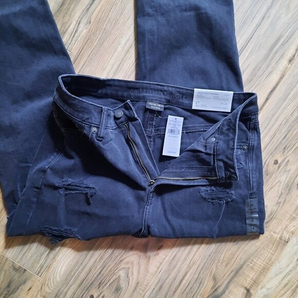 American Eagle‎ Mom Jeans Womens Size 8 Black Destroyed Denim Comfort Waist - Picture 5 of 11